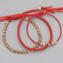 3Pcs/Set Handmade Red Braided Rope Christmas Bracelet Copper Bead Lucky Bangle