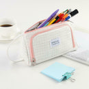 Simple Canvas Lattice Large Capacity Stationery Bag Cosmetic Package (B) A
