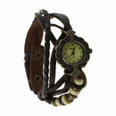 Quartz Weave Around Leather Love Bracelet Women Wrist Watch (Brown) W5A5