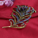Diamond-boarded  Alloy Crystal Peacock Feathers Brooch 63*107mm A