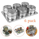 6X Stainless Steel Magnetic Spice Rack Herb Pot Jar Kitchen Storage Holder Stand