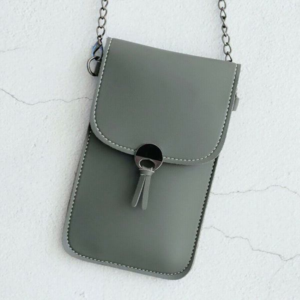 Touch Screen Phone Purse Women PU Shoulder Chain Mini Pouch (Dark Grey)