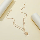 Metal Round Slice Necklace Pendant Women Double Layer Neck Chain Choker Jewelry