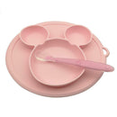 Silicone Cushion Baby Plate with Spoon for Kid Infant Tableware Bowl (Pink)