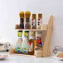 Wood 2-Layer Spice Rack Kitchen Multi-Function Countertop Seasoning Box Sto