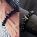 Fashion Men Black Crown Onyx Bracelet 8mm Stone Beads Charm Beaded Accessory