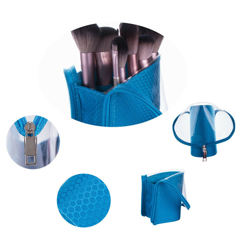 Women Makeup Storage Bag Toiletries Organizer Makeup Brush Holder (Blue) A