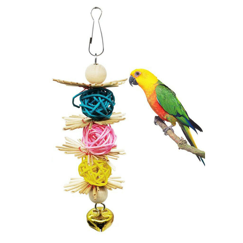 Parrot Bird Toys Natural Straw Chew Toys Birds Hanging Bells Toys