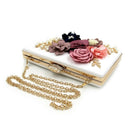 Women Clutch Bag Floral Party Purse Wedding Evening Handbags, White V6J4