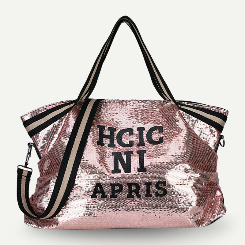 Letters Sequin Crossbody Shopping Bags Women Large Shoulder Handbag (Pink)