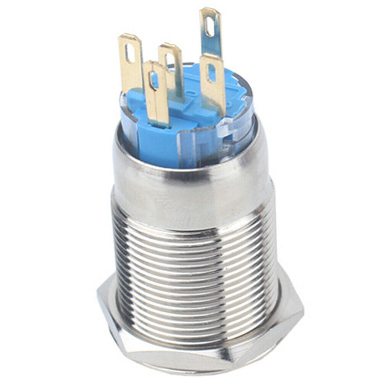 12V Stainless Steel Resetable Push Button Switch Blue Ring LED Light