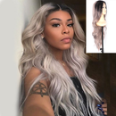 Wig female black gray bleaching gradient large wave hair set in the curly hai@