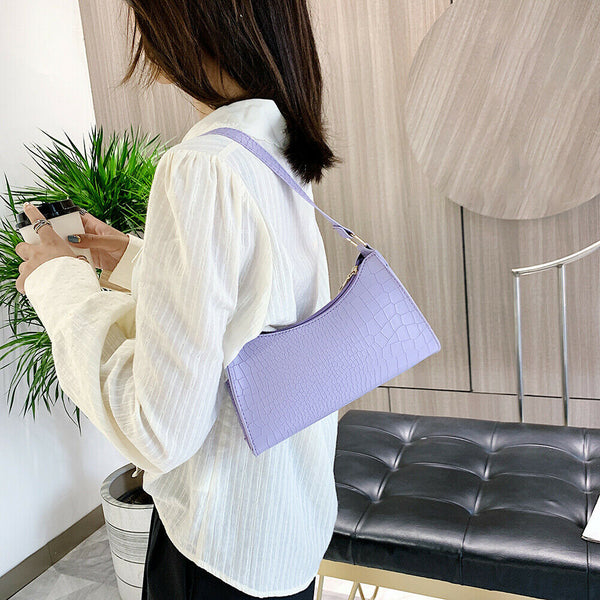 Alligator PU Women Handbag Tote Office Lady Shoulder Underarm Bags (Purple)