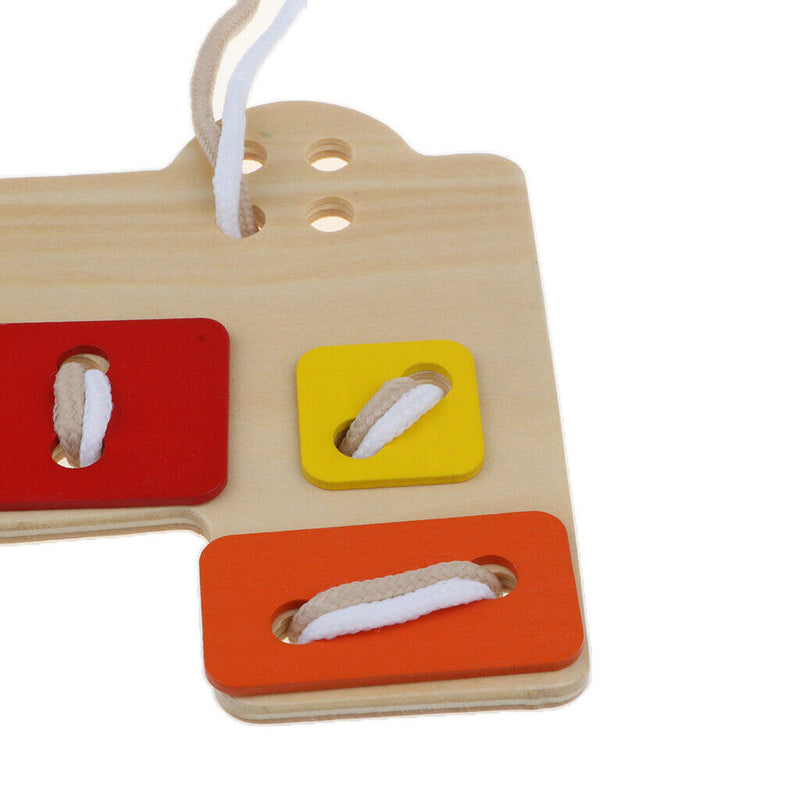 Wooden Educational Toys for Kids Toddler - Learn to Lace Thread Sew Buttons
