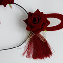 Wine Red Headband Christmas Hair Accessories Rabbit Ears Rose Dance Show Ha
