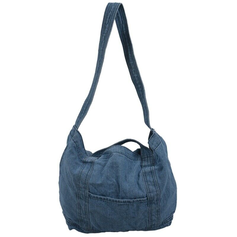 Denim Slouch Bag Casual Jean Fabric Handbag Leisure Korean Style Fashion Ja X1Y5