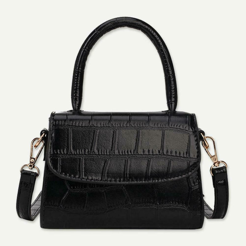 Alligator Pattern Shoulder Handbags PU Leather Women Crossbody Bags (Black)