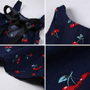 Girls Summer Dress Girl A Line Dress O-Neck Short Sleeeve Cherry Print Bow