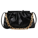 Women Pleated Shoulder Bag Chain Totes PU Cloud Messenger Handbag (Black)