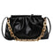 Women Pleated Shoulder Bag Chain Totes PU Cloud Messenger Handbag (Black)