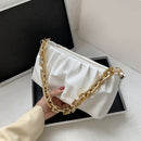 Women Evening Clutch Pleated PU Solid Shoulder Handbag Chain Totes (Beige)