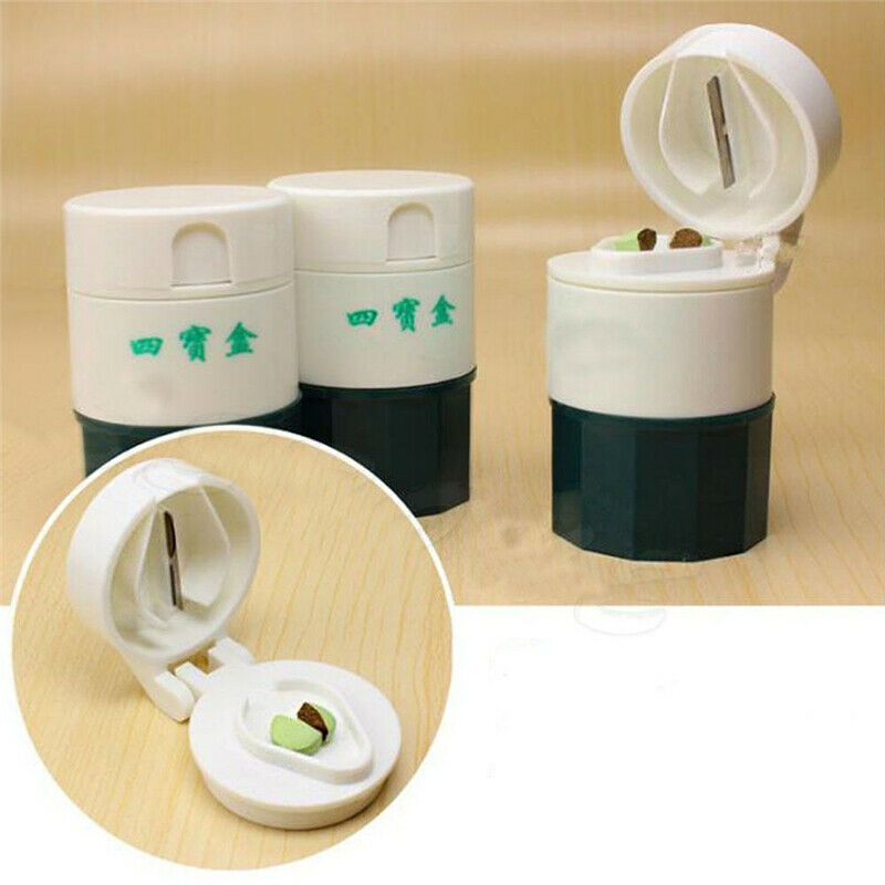 Portable 4 Layer Pill Crusher Grinder Splitter Divider Cutter Storage Box Tablet