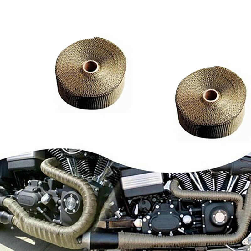 2x Exhaust Manifolds Titanium Heat Wrap Tape Thermal Automobile Refitting+straps