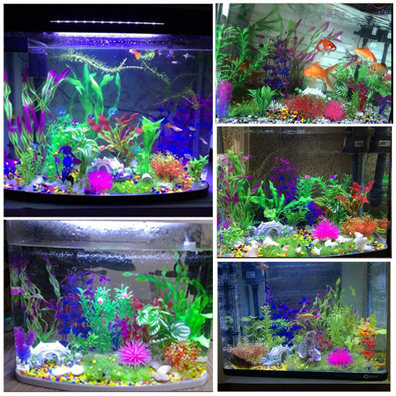 8" Green Artificial Plastic Plant Water Grass Aquarium Decor Fish Tank