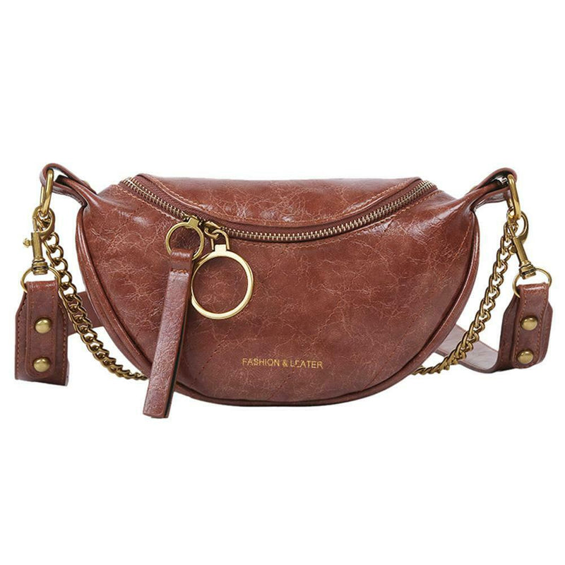 Fashion Leather Crossbody Bags Women Chain Shoulder Travel Handbag (Brown)