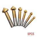 6pcs 3 Flute 90 Degree Hss Chamfer Cutter Bit Chamfering Countersink Drill Bits