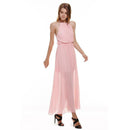 Sexy Women Dinner Party Halter Pleated Floor Length Long Dress Pink M