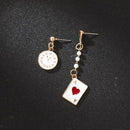 1 Pair Pop Girls Clock Poker Asymmetric Earrings Creative Long Dangle Earrings
