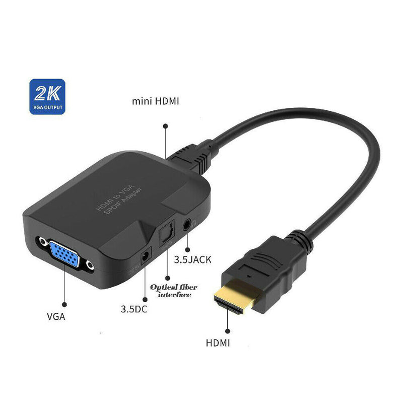 HDMI To VGA Adapter With 3.5mm Audio Optical Fiber Converter HDTV For Computer
