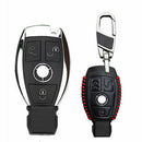 Real Leather Auto Key Case Chain for Mercedes Benz Car 3 Buttons Red thread