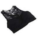 Women Hollow Crochet Padded Flower Back Sport Bra - Black O6X7