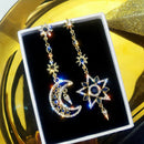 Women Retro Blue CrystalStar Moon Drop Dangle Earrings Charm Ear Stud Jewelry JR