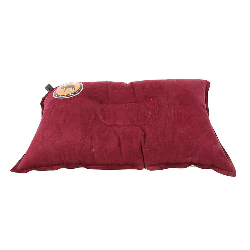 Self Inflating Camping Pillow Travel Air Cushion Neck Lumbar Support Red