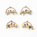 4Pieces Mini Bird Flower Birdcage Enamel Alloy Charms Pendant Jewelry Crafts