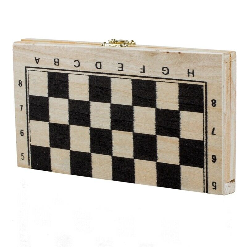 Foldable Wooden Chessboard Travel Chess Set with Lock and Hinges--Ivory and H9C7