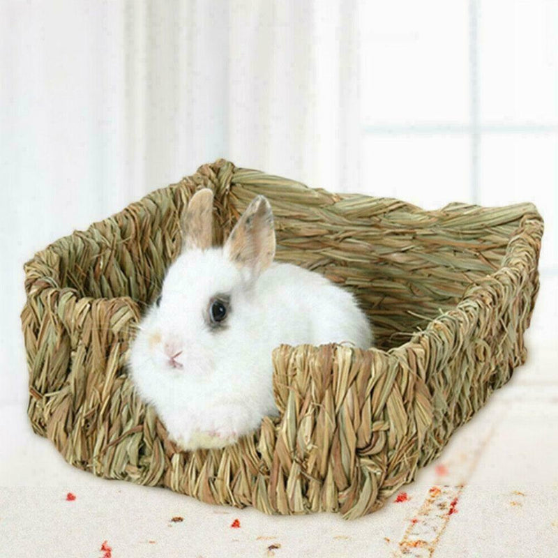 Grass Woven Guinea Pig Rabbit Hamster Bed Mat Straw Nest Pad Pet Bump Cage I9T1