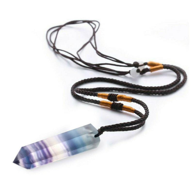 1*Natural Fluorite Quartz Crystal Pendant Point Pendulum Chakra Necklace Jewelry
