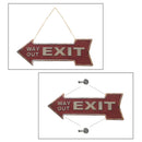 Retro Style WAY OUT Exit Art Decor Arrow Shape Cast Iron Painted Metal Plate