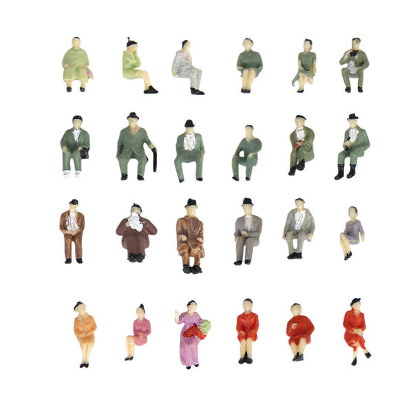 24 Pack of HO Scale 1:87 Seated People Figures Passengers Fine Color Painted