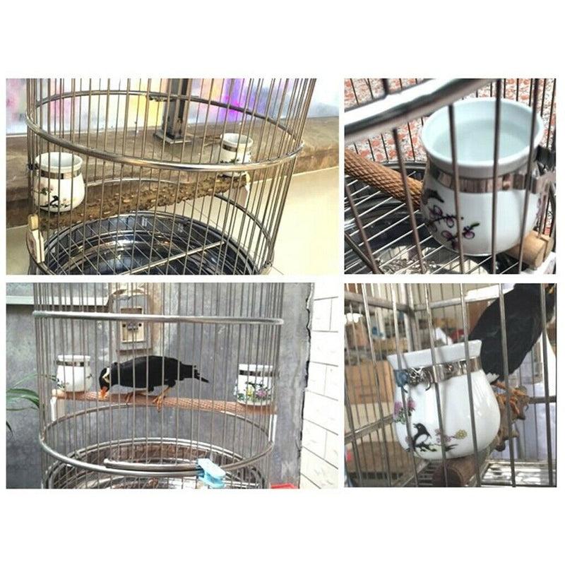 2 Pcs Food & Water Bird Cup, Ceramic Feeding Dish Feeder for Parrot Macaw