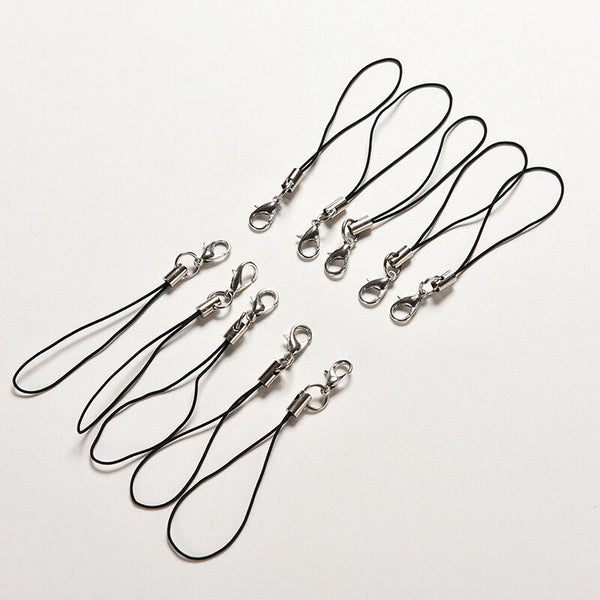 100Pcs Black Cell Phone Rope Strap Charm Cords Lariat Clip Lanya ES