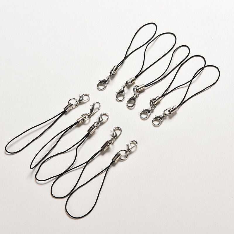 100Pcs Black Cell Phone Rope Strap Charm Cords Lariat Clip Lanya ES