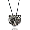 Exotic Talisman Viking Bear Head Pendant Necklace Religion Leather Chain