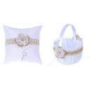 Wedding Burlap Lace Ring Pillow & Flower Girl Basket Sets