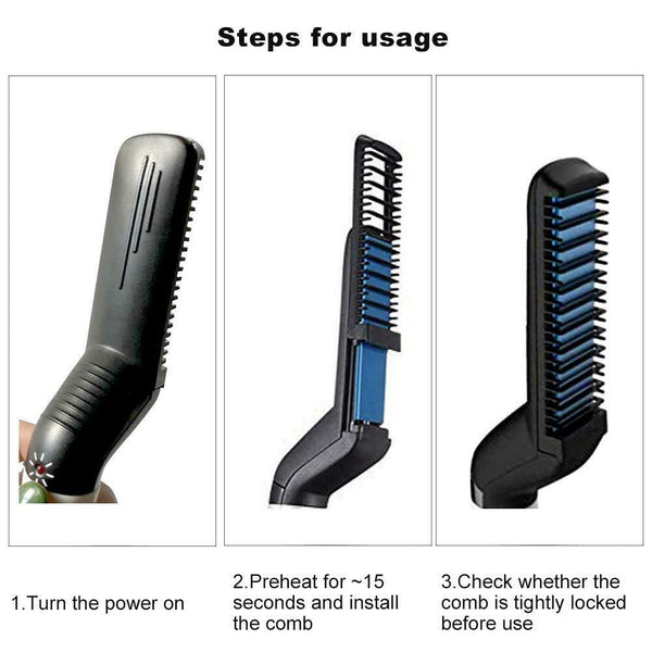 Upgraded Men's Styling Comb Electric Straightener Hair Curler Massage Comb