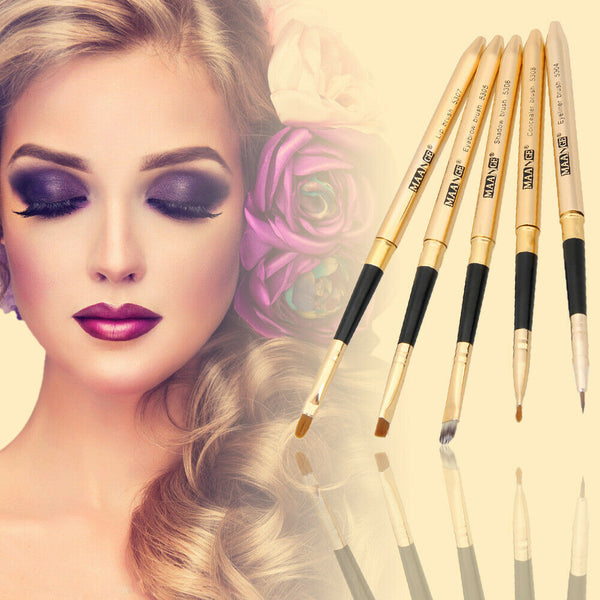 5pcs Portable Eye Makeup Brushes Set Eyeshadow Eyeliner Brush (Golden)